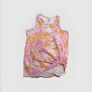 NWT Girls XL Adidas Tie Front Tank‎ Top Pink And Orange Tie Dye Sleeveless Tank